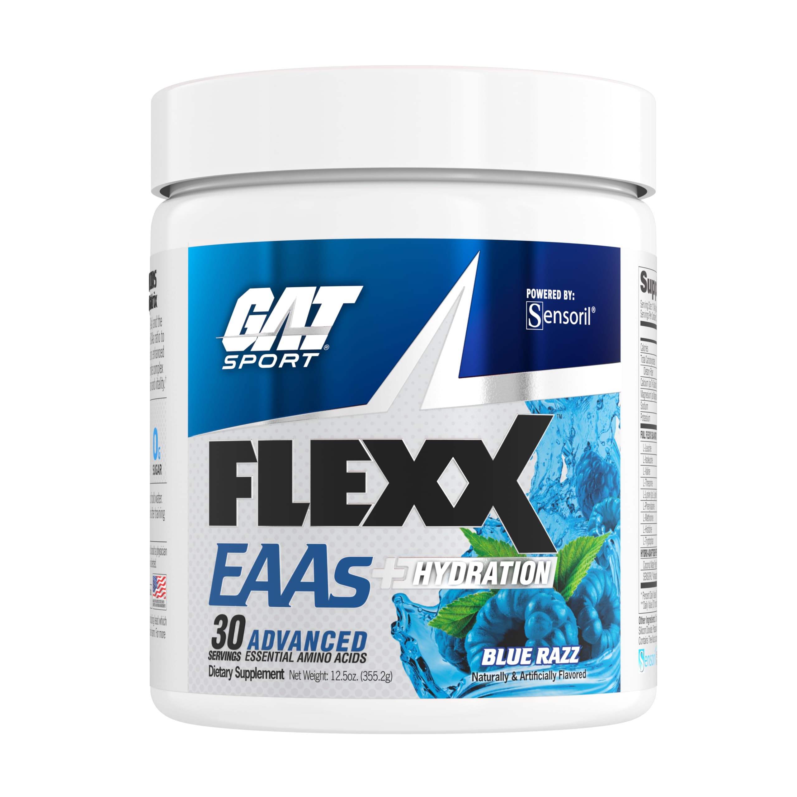 GAT SPORT Flexx EAA + Hydratation, Acides Amino essentiels avancés, 30 portions (Razz bleu)
