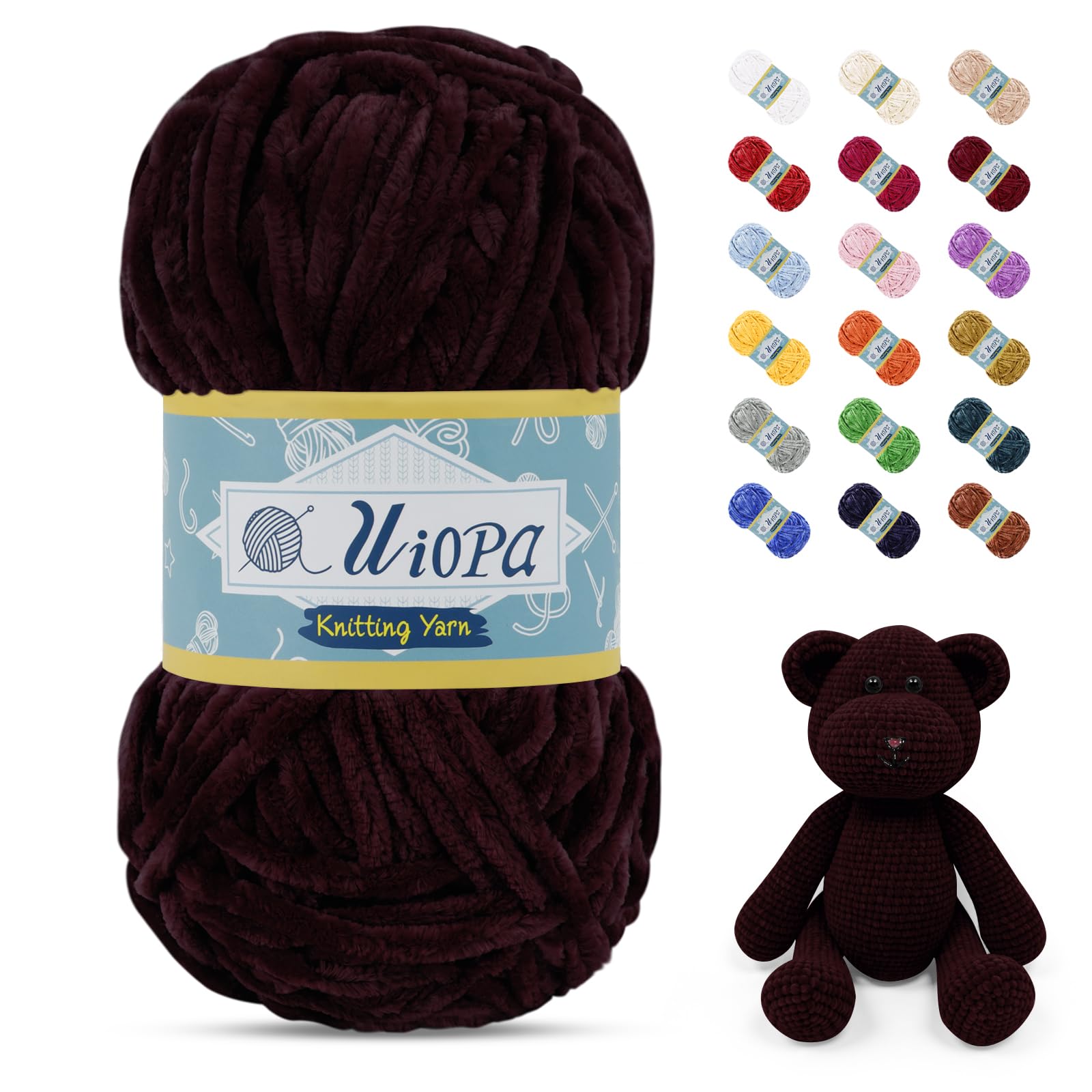 Uiopa 100g/80m Chunky Chenille Yarn, Plush Velvet Yarn Thick Chenille Wool, Fuchsia Fluffy Crochet Chunky Wool for Amigurumi Blankets Clothes DIY Crafts — image 1