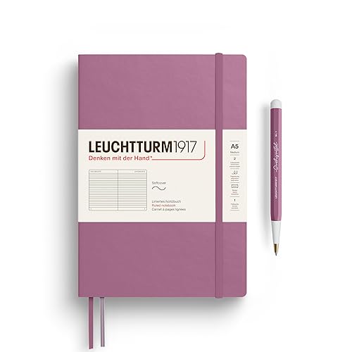 LEUCHTTURM1917 - Notebook Softcover Medium A5-123 Numbered Pages for Writing and Journaling (Ruled, Dusty Pink)