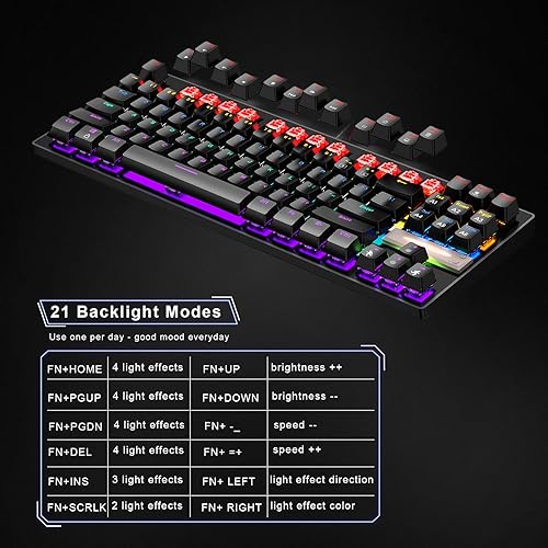 Miniatura 6 de Anivia - Teclado mecánico para juegos, clásico teclado USB con cable con interruptores azules, teclado impermeable de 87 teclas para PC, portátil,