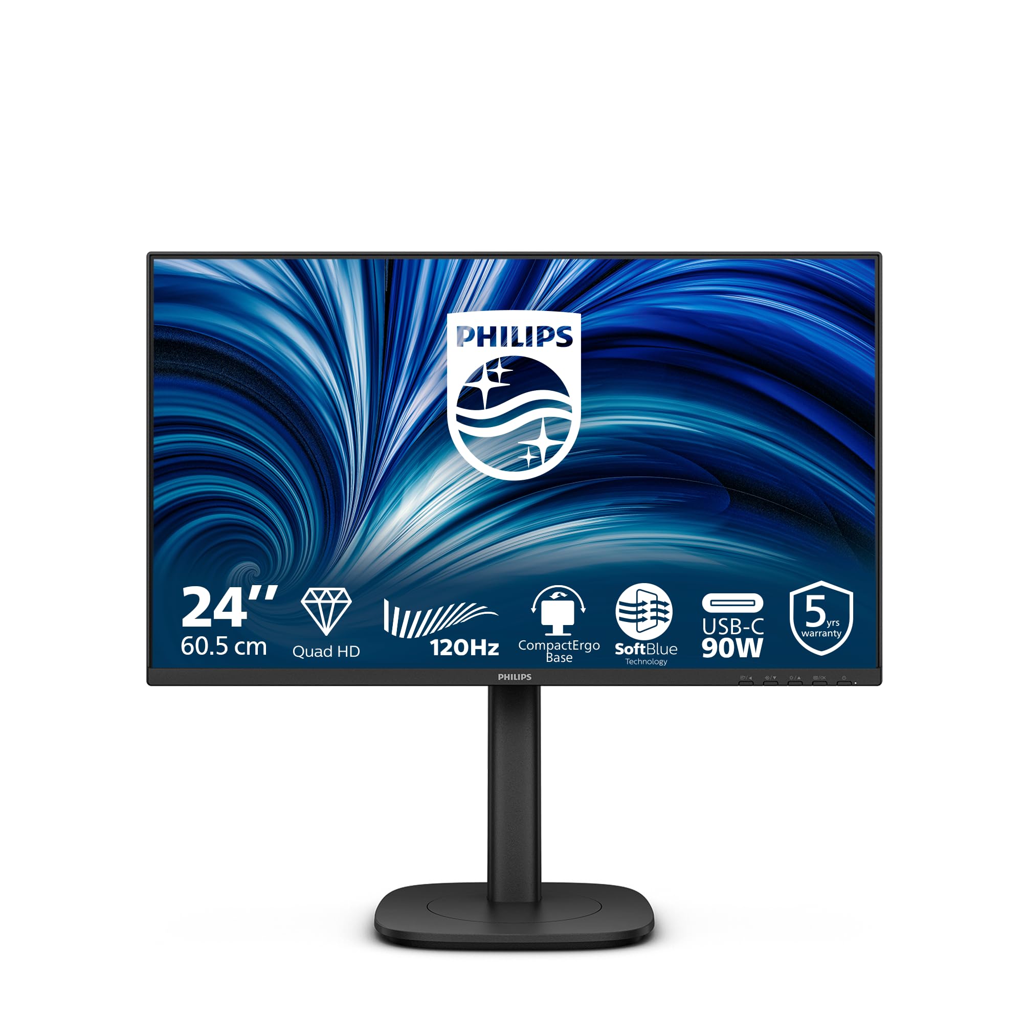 Philips 24B2U3601 Monitor 24 Pulgadas 120Hz Panel IPS, 4ms GtG, Altavoces, Altura Ajustable, (2560x1440 HDMI 1x 2.1 TMDS DP 1x 1.4 USB Hub) Negro