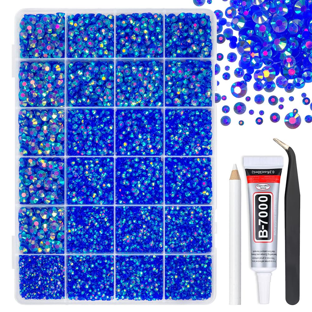 qiipii Royal Blue AB Resin Rhinestones w B7000 Jewelry Glue for Bedazzling Crafting 2mm 3mm 4mm 5mm 6mm Flatback Jelly Stones Diamonds Gems Charms for