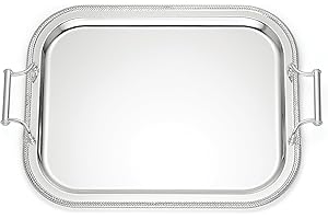 Reed & Barton Rectangle Stainless Steel Serving Tray with Handles
