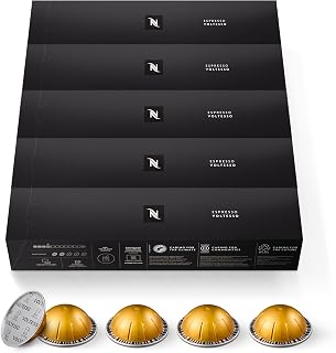 Nespresso Vertuo Voltesso Mild Roast Espresso Pods, 50-Count: Biscuity Arabica Notes, 1.35oz Brew