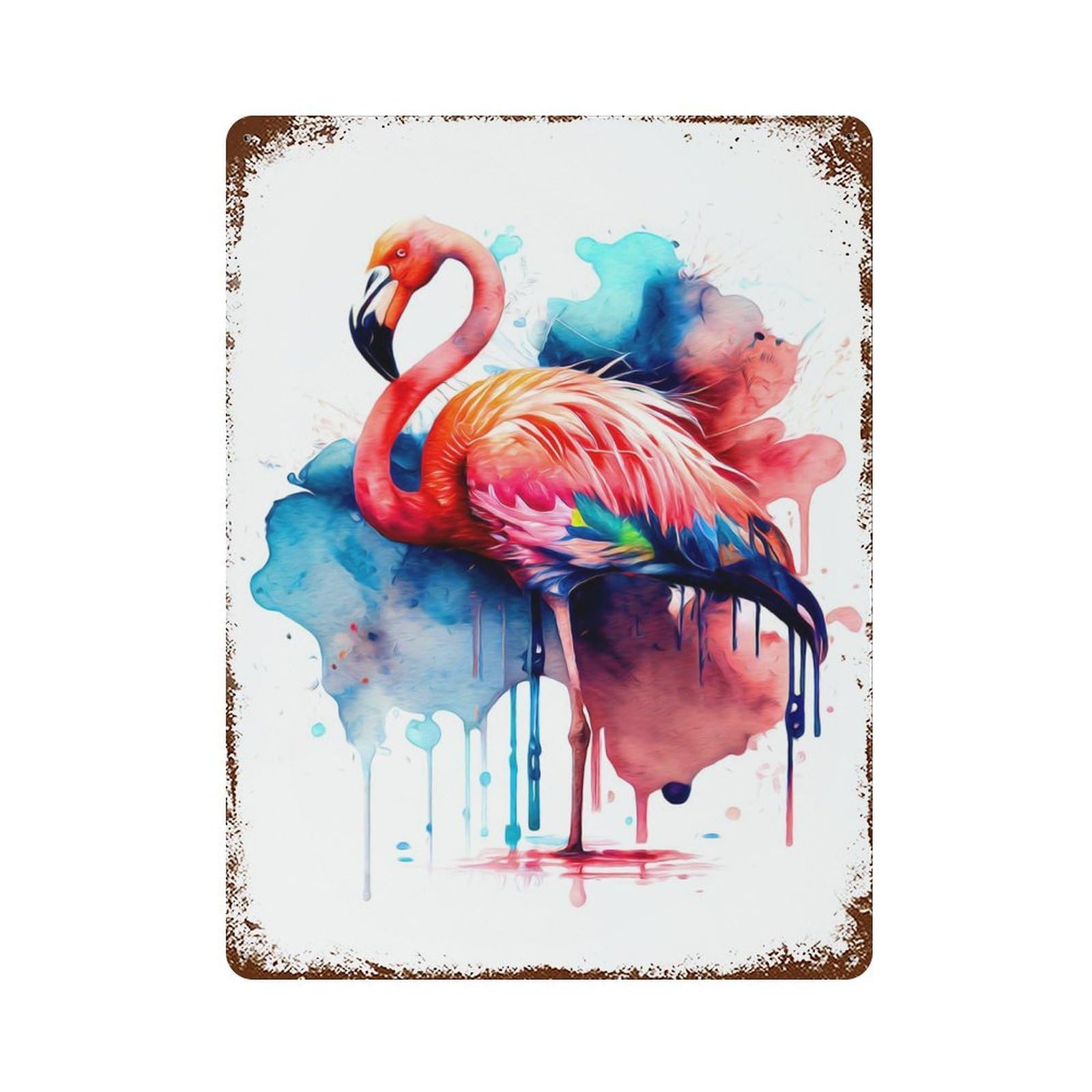 Flamingo Distressed Metal Wall Sign 15.7"x11.8", Rustic Home Decor for Farmhouse, Kitchen And Entryway Decor
