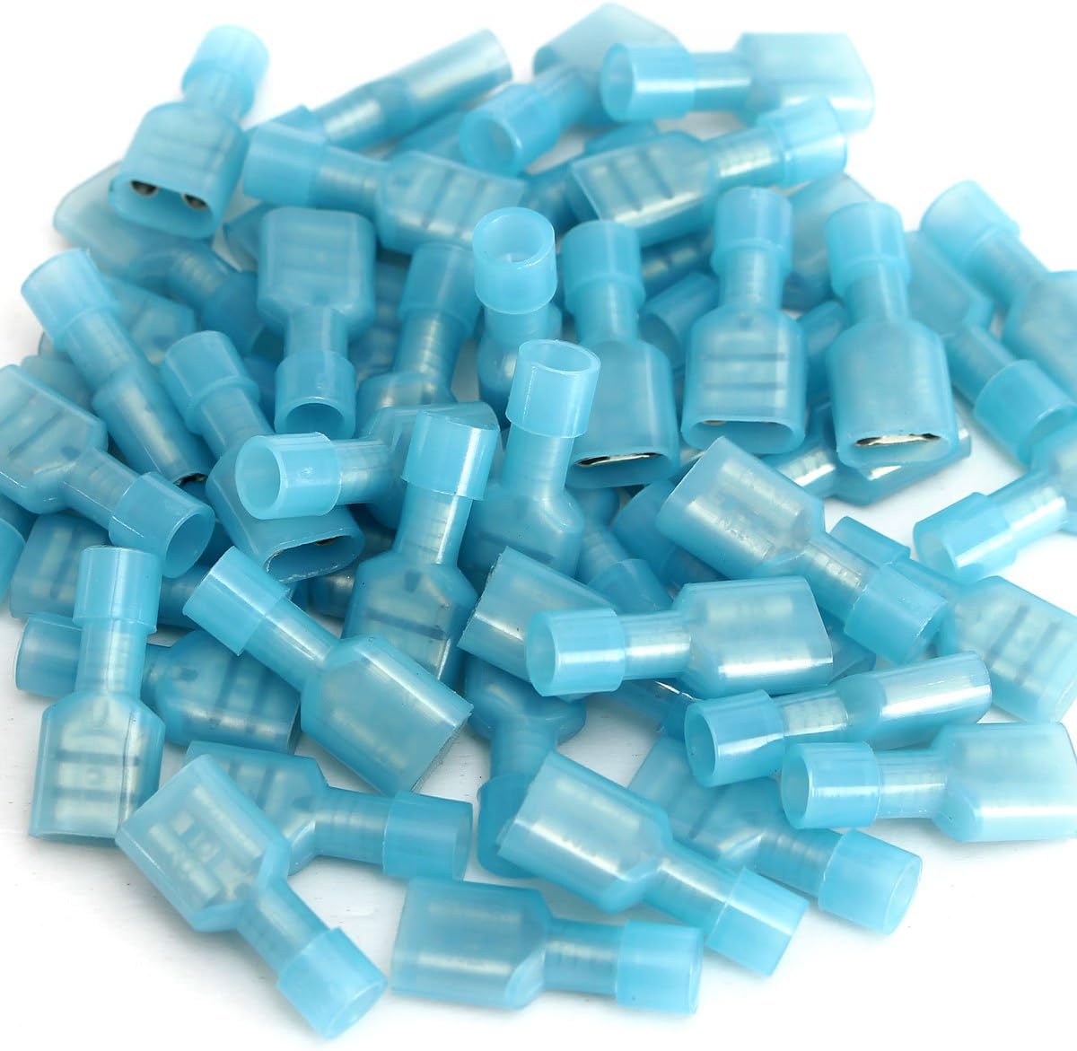 SOLOOP 100Pcs Blue Fully Insulated Nylon Female Spade Crimp Connector Terminals 16-14AWG