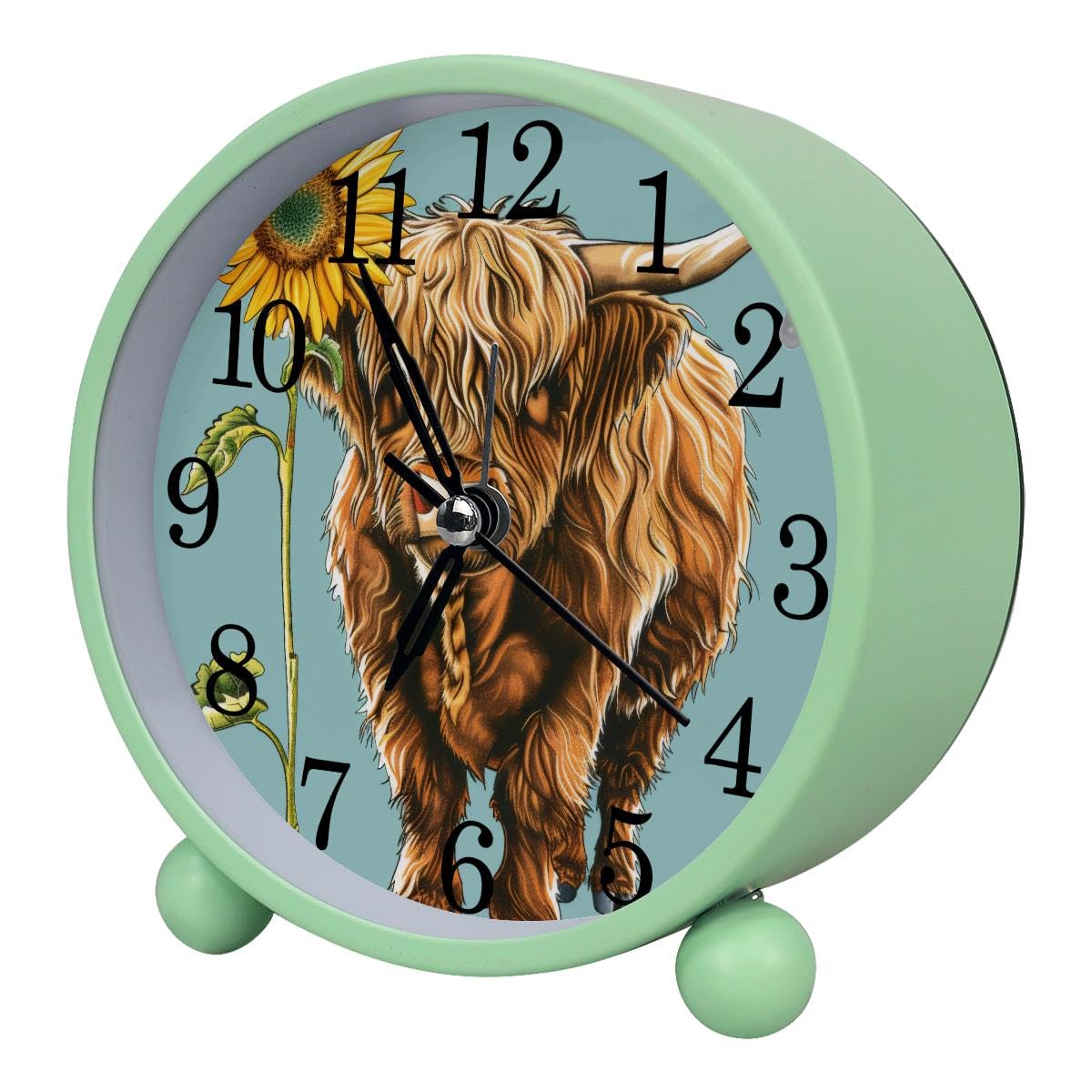 Alarm Clock Cow with Sunflower, Silent Non-Ticking with Night Light