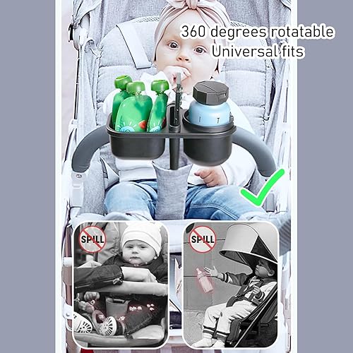 Miniatura 3 de Bandeja universal para refrigerios para cochecito, soporte para teléfono de fijación firme, fácil instalación, 3 en 1, portavasos para cochecito de
