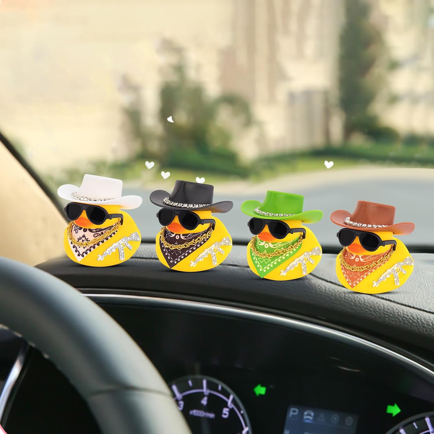 wonuu Rubber Duck Car Ornaments Duck Car Dashboard Decorations for Cool car Accessories with Diamond Cowboy Hat, Black