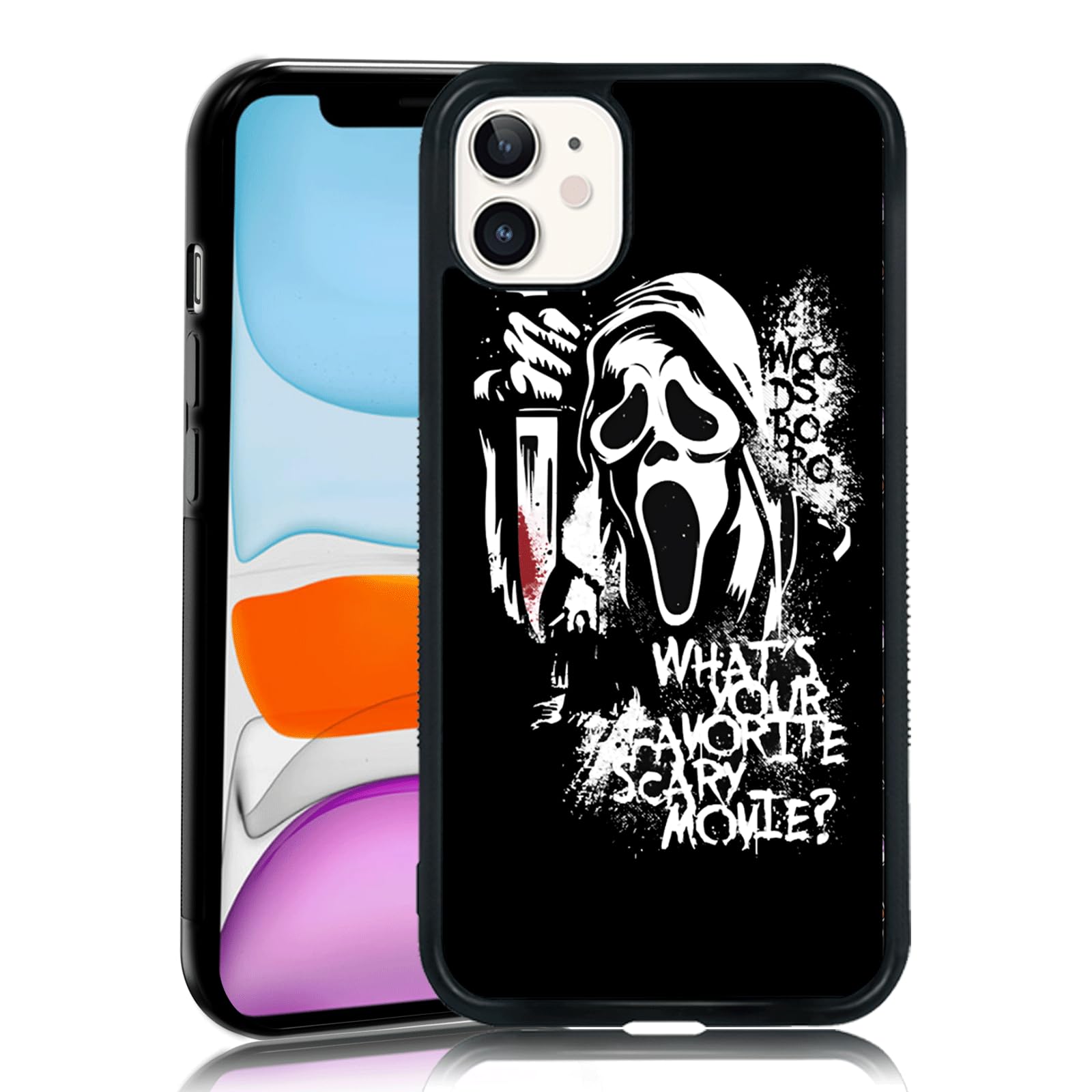 MMYAJT Favorite Scary Phone Case Compatible with iPhone 11, Scream iPhone Case Shockproof Black and White Phone Halloween Funny Cover Gift for Boy