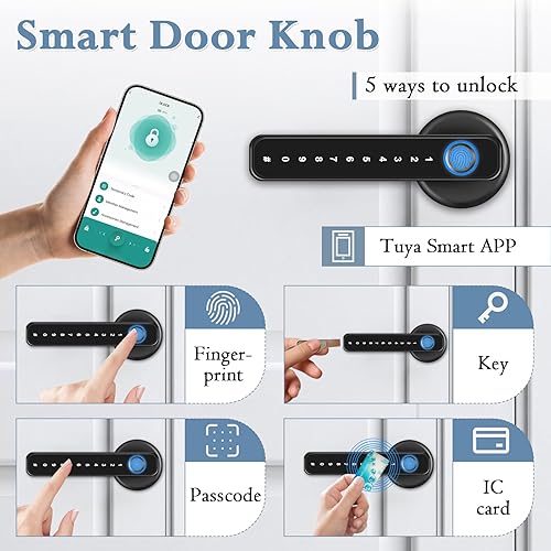 Miniatura 2 de Cerradura de puerta biométrica inteligente con huella dactilar, cerradura de puerta de entrada sin llave, bloqueo y desbloqueo de un solo toque,