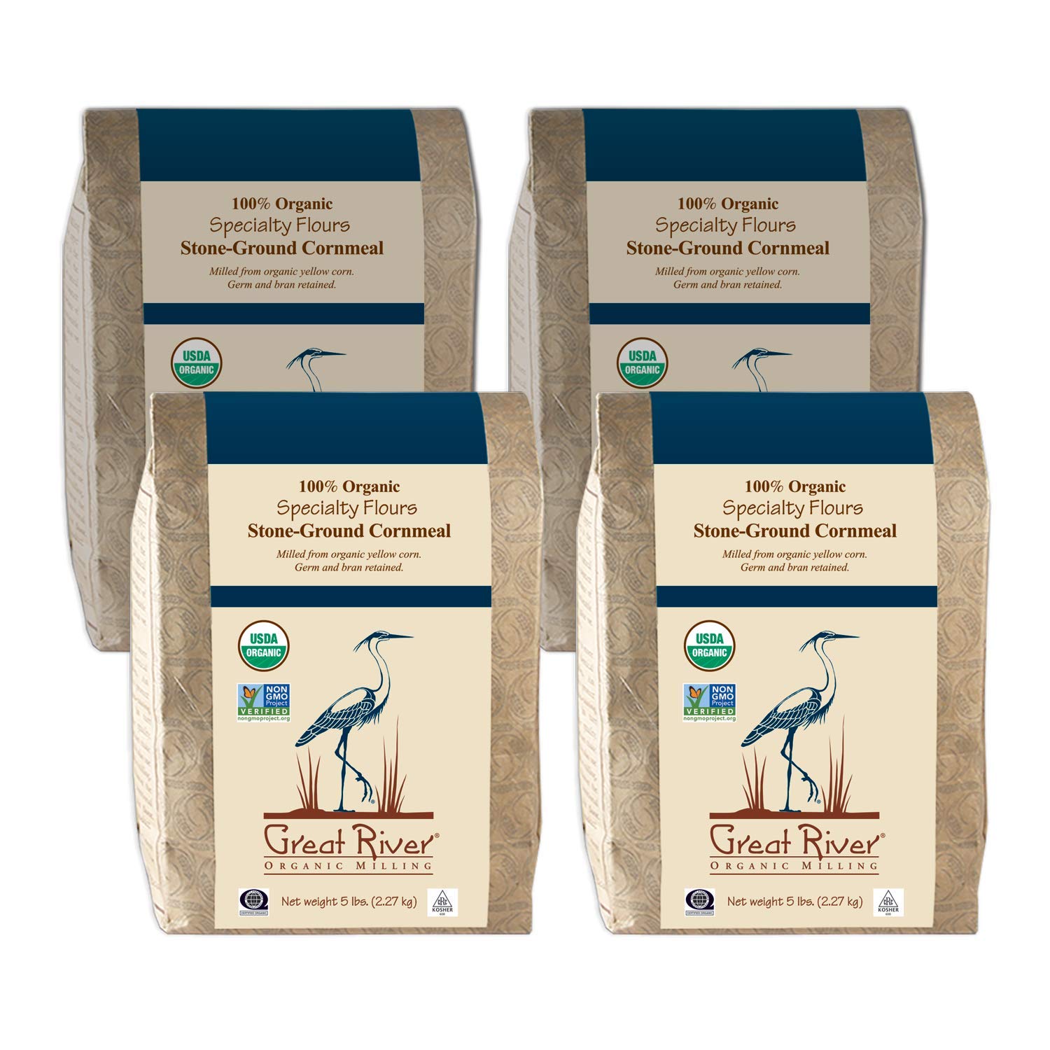 Great River Organic MillingSpecialty Flour, Corn Meal, Stone Ground, Organic, Non-GMO, 5-Pounds (Pack of 4)