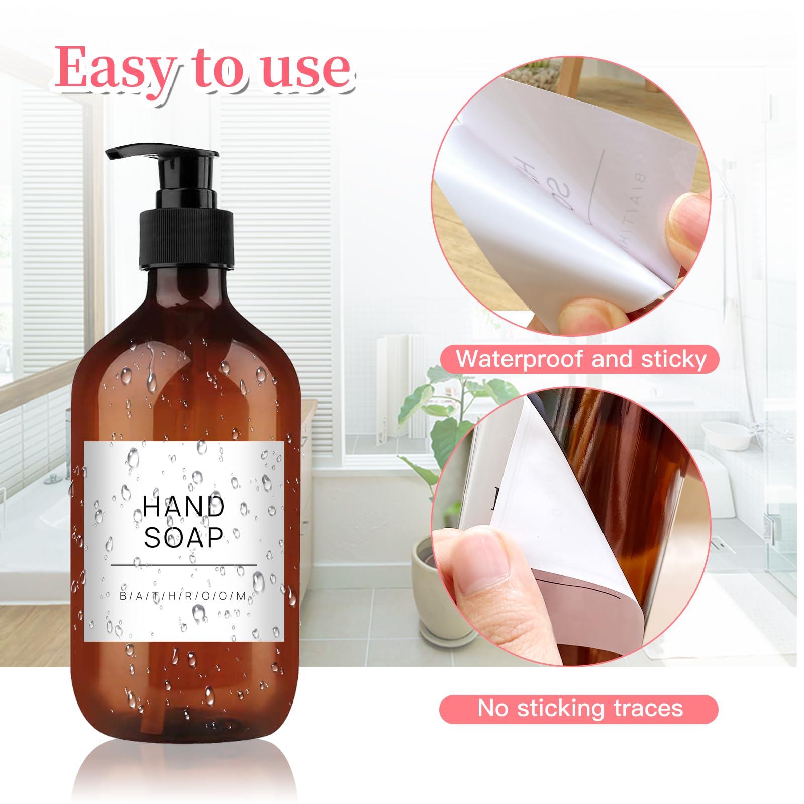 KSIWRE 24 PCS Bathroom Labels for Bottles,Waterproof Labels for Hand Soap Shampoo and Conditioner Dispenser,Bathroom Organization Label Stickers(White) - Image 3