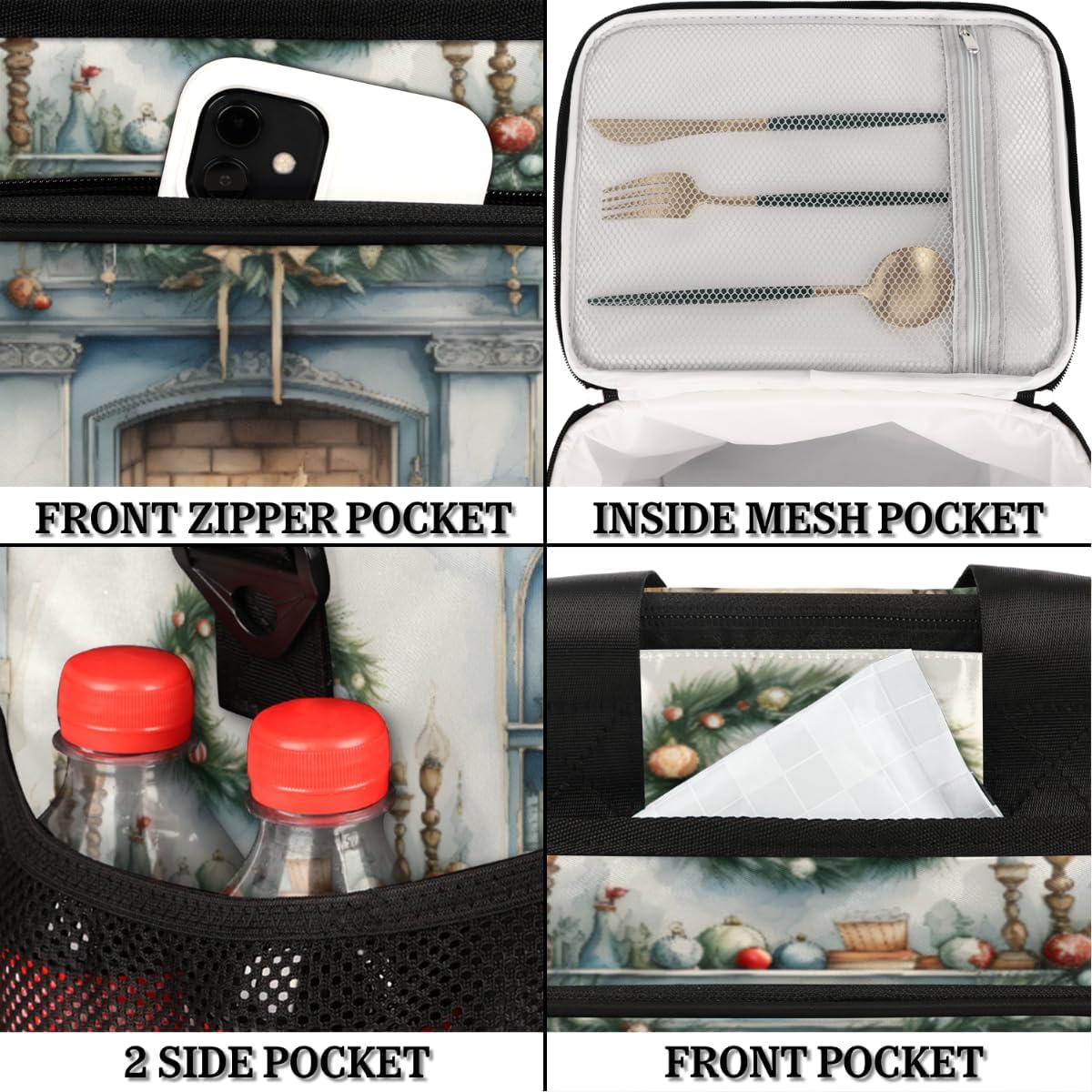 Insulated Picnic Backpack Lunch Box for Women Men Picnic Basket Tote Lunch Bag Picnic Bag Portable Lunch Bags for Picnic, Beach, Work, Trip,Office, Camp Fireplace New Year