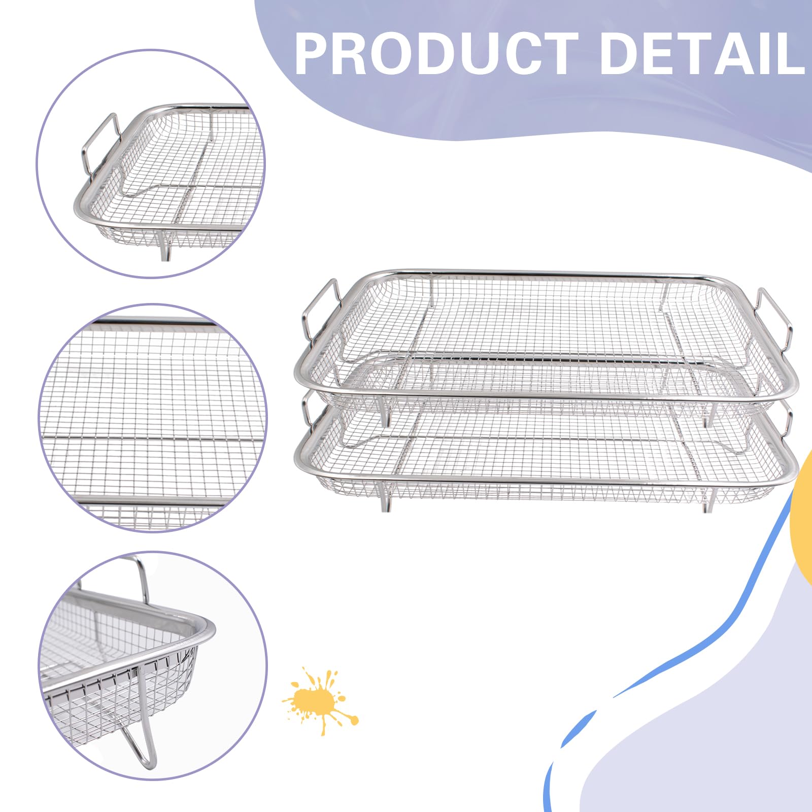 2 cestini per barbecue in acciaio inox, con manici, in metallo, per verdure, pollo, carne e pesce, 30 x 22 x 5,5 cm
