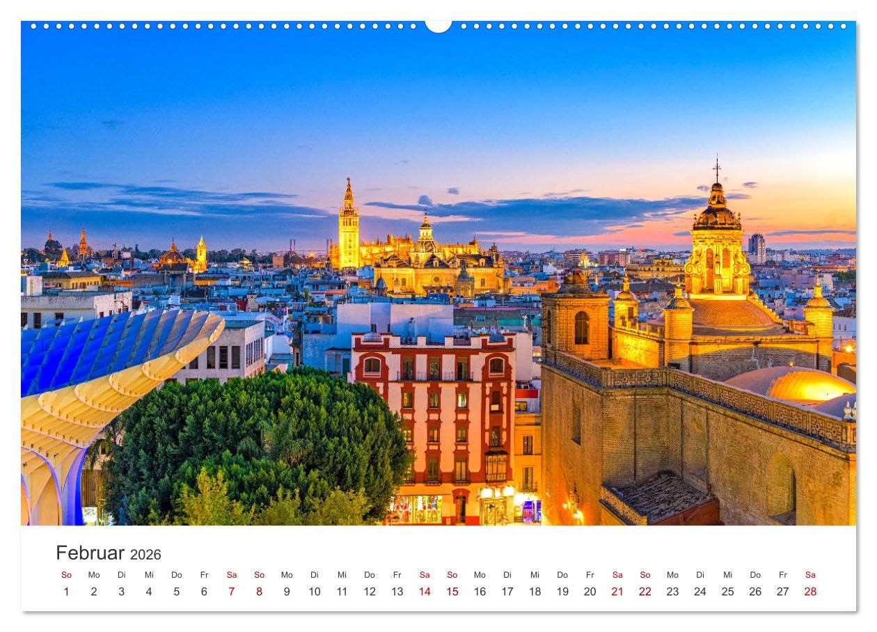 Sevilla - Atemberaubende Architektur (hochwertiger Premium Wandkalender 2026 DIN A2 quer), Kunstdruck in Hochglanz: Eine Stadt voller Geschichte. (CALVENDO Orte)