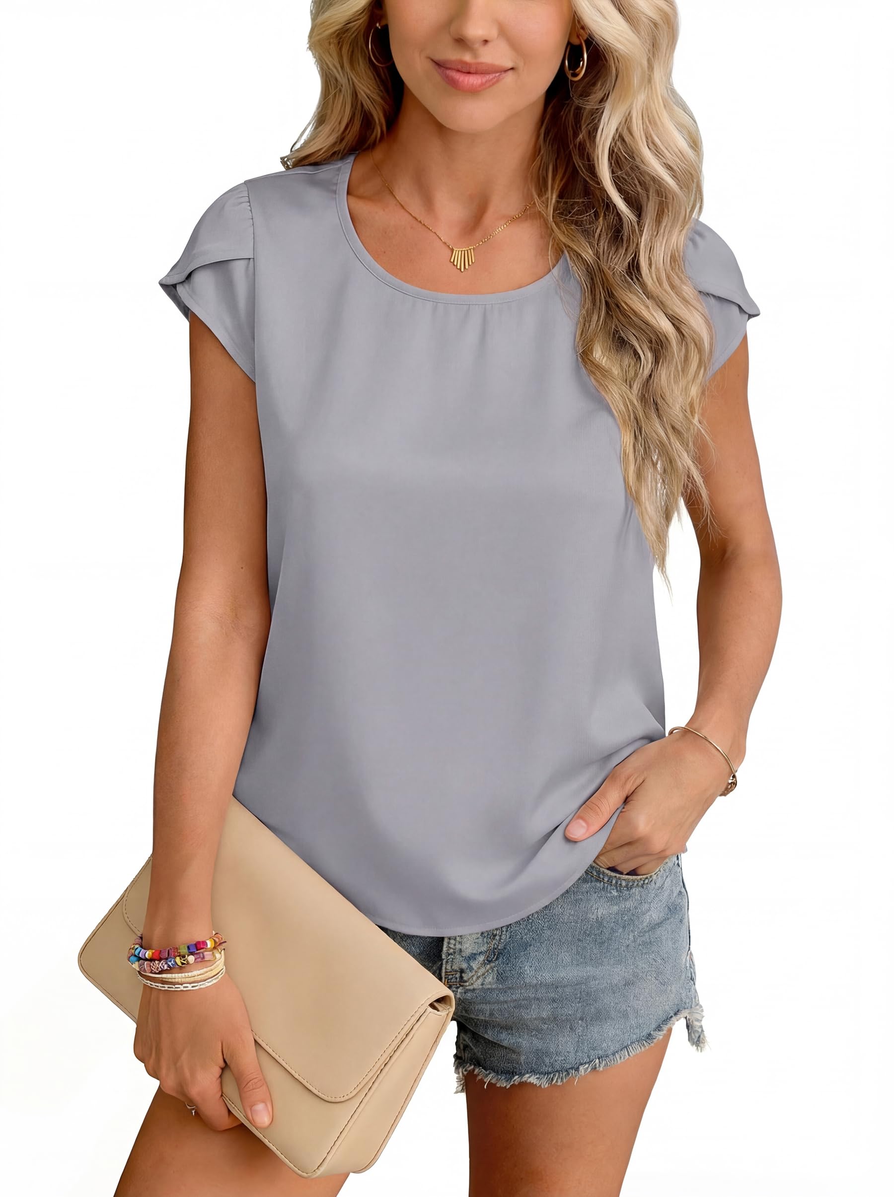 Yommay Maglietta estiva da donna, in chiffon, elegante, casual, leggera, sottile, morbida, basic slim fit