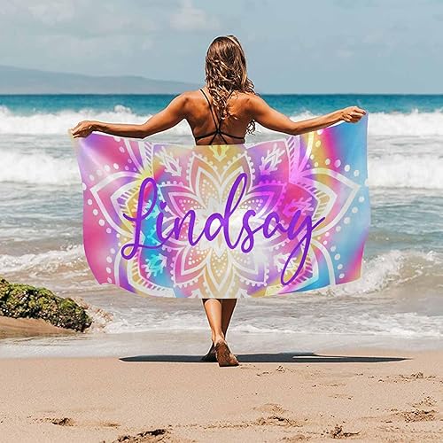 Miniatura 2 de Toalla de playa personalizada con nombre, toallas de playa suaves personalizadas con teñido anudado, regalos personalizados toallas de playa para