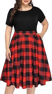 Plus Size Work Dress-Church Business Casual Short Sleeve A-Line Dress with Pockets - Buy now