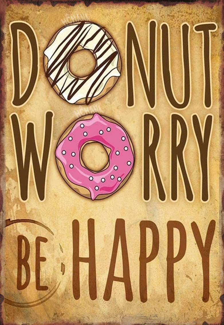 Kwqdozf Tin Sign-6 8X12 Inch Donut Worry Be Happy Vintage Metal Aluminum Tin Sign Door Signs 8