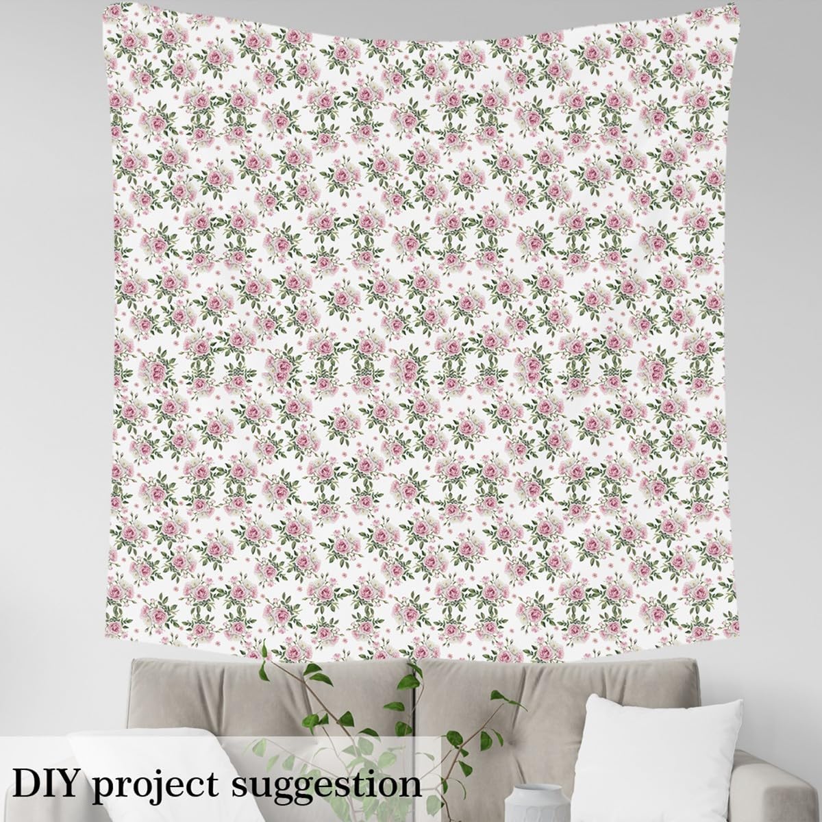 jejeloiu Pink Rose Fabric by The Yard,3 Yard Kids Vintage Floral Flower Upholstery Fabric for Chairs,Boys Girls Botanical Green Leaves for Home DIY Projects, Decor Blossom Plant Soft Flannel