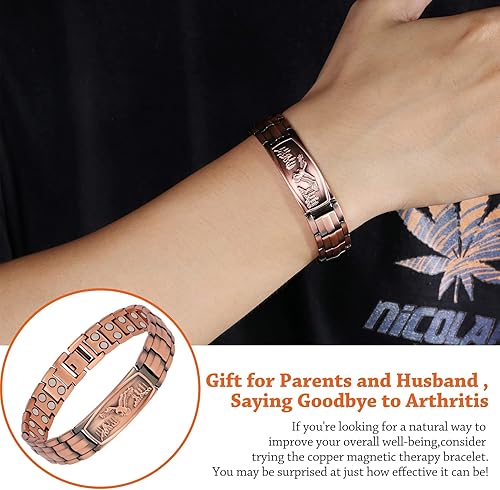 Vista 4 de Feraco Copper Bracelet for Men-Magnetic Bracelets 99.99% Pure Copper Jewelry Gift with Adjustable Sizing Tool, Magnetic Field Therapy Jewelry with