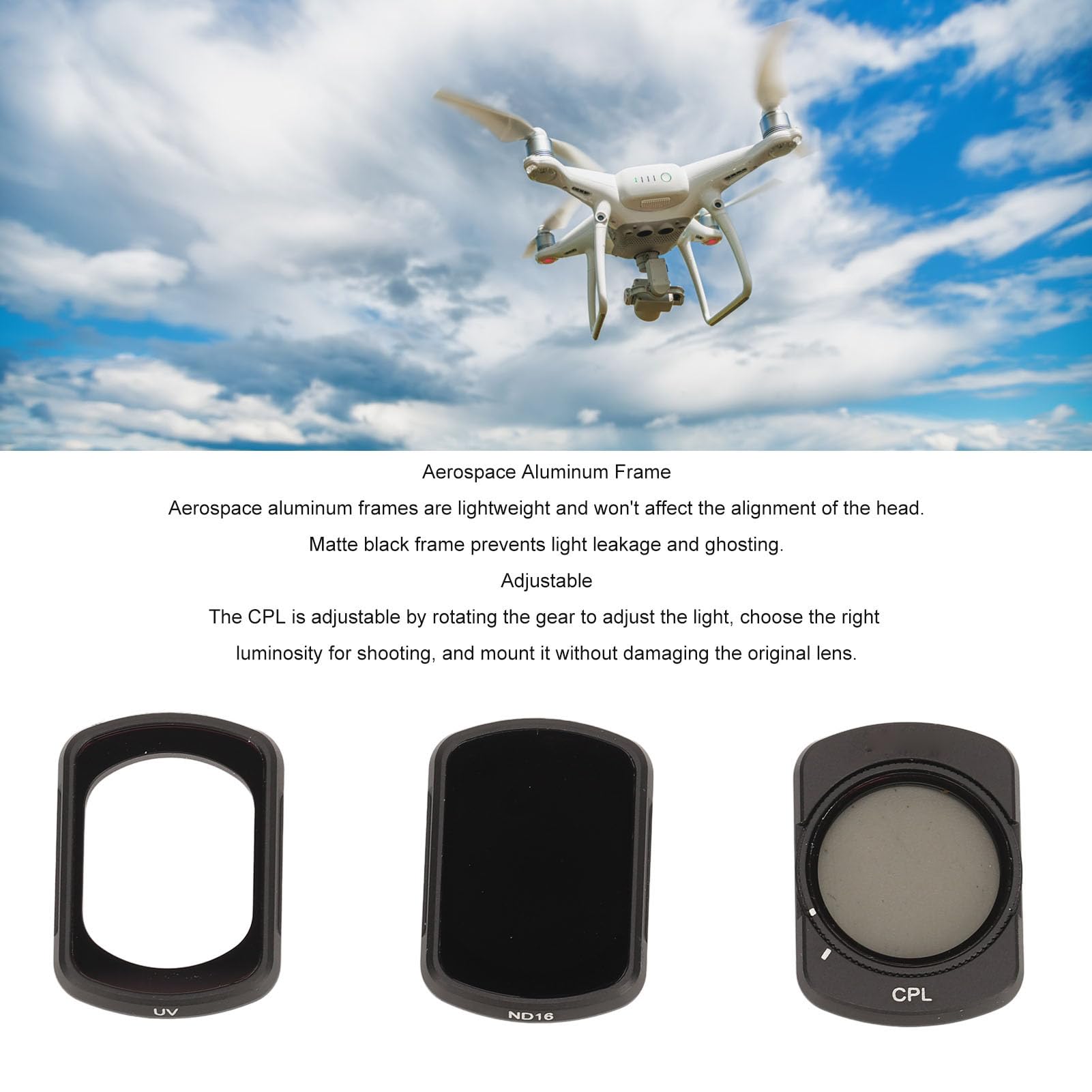 SUNGOOYUE Kit de Filtros UV ND16 CPL, Filtros Magnéticos para Lentes de Cámara de Drones Que Reducen el Deslumbramiento y el Reflejo, con Nanorrevestimiento Multicapa para Drones Pocket
