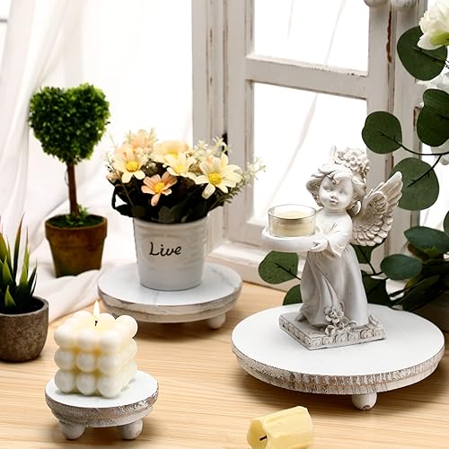 Miniatura 37 de Amyhill 3 elevadores de madera de 5/4/3 pulgadas para exhibición, soporte de pedestal de madera, mini soporte redondo de madera, soporte de pedestal