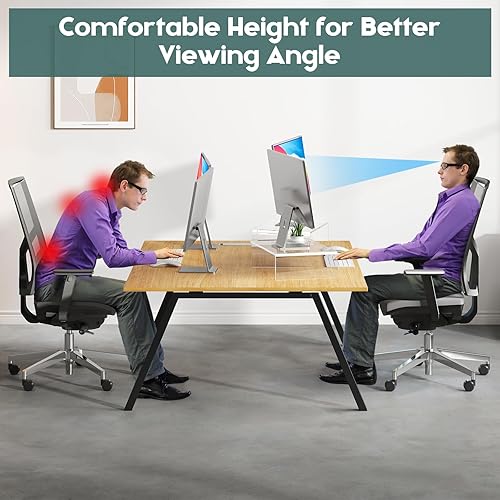 Miniatura 7 de X-cosrack Soporte elevador de monitor de acrílico transparente, 3 estantes ajustables con alfombrilla antideslizante, organizador de escritorio