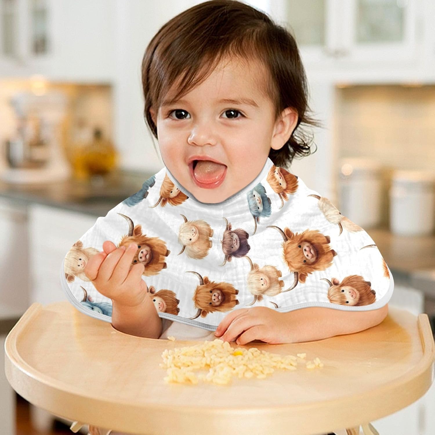 4Pcs Cute Highland Cow Pattern Burp Cloth,Unisex Large Absorbent Soft Cotton Muslin Burping Cloths for Newborn Boys Girls,11x22in,A110858