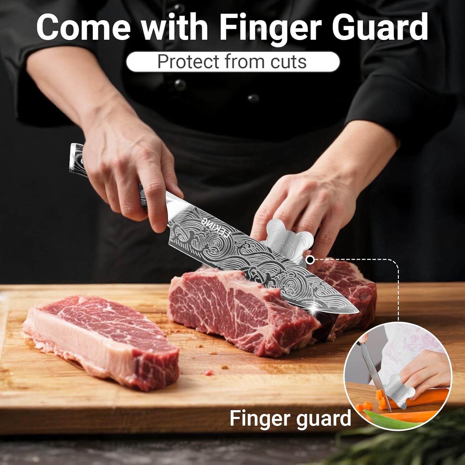 Leking 8 Inch Chef Knife, Kitchen Knife with Sharpener and Finger Guard, Professional High Carbon Stainless Steel Sharp Chef's Knife Set with Ergonomic Handle in Premium Gift Box - Image 2