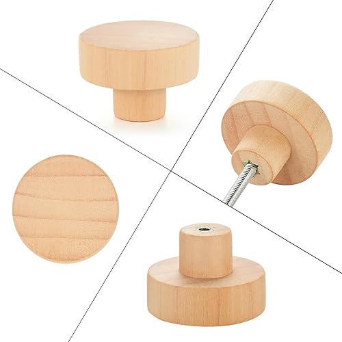 Miniatura 3 de Paquete de 15 pomos de madera  Perillas de madera para armarios de 1.4 pulgadas, pomos redondos de madera para armarios y cajones, tiradores de