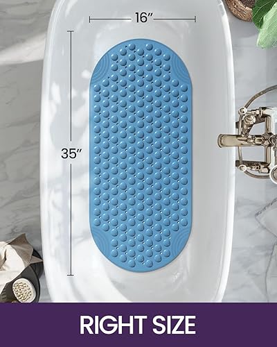 Miniatura 2 de DEXI Tapete antideslizante para bañera de 16 x 35 pulgadas, tapete de ducha para baño, bañera, tapete de baño ovalado lavable con ventosas y