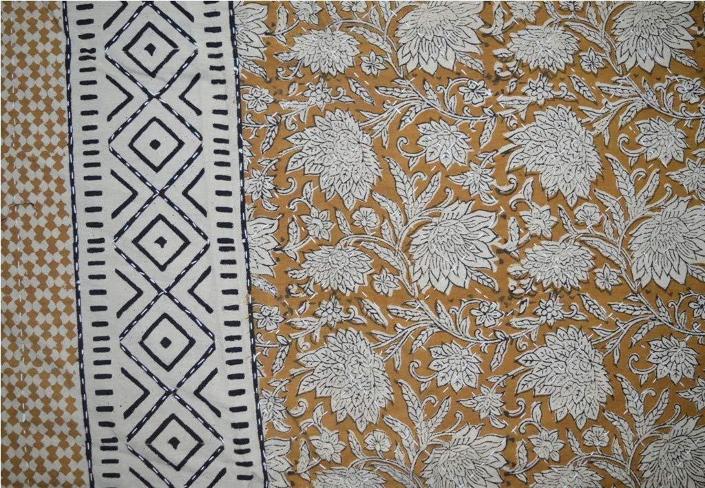 Indian Handmade Queen Cotton Kantha Quilt Throw Blanket Bedspread