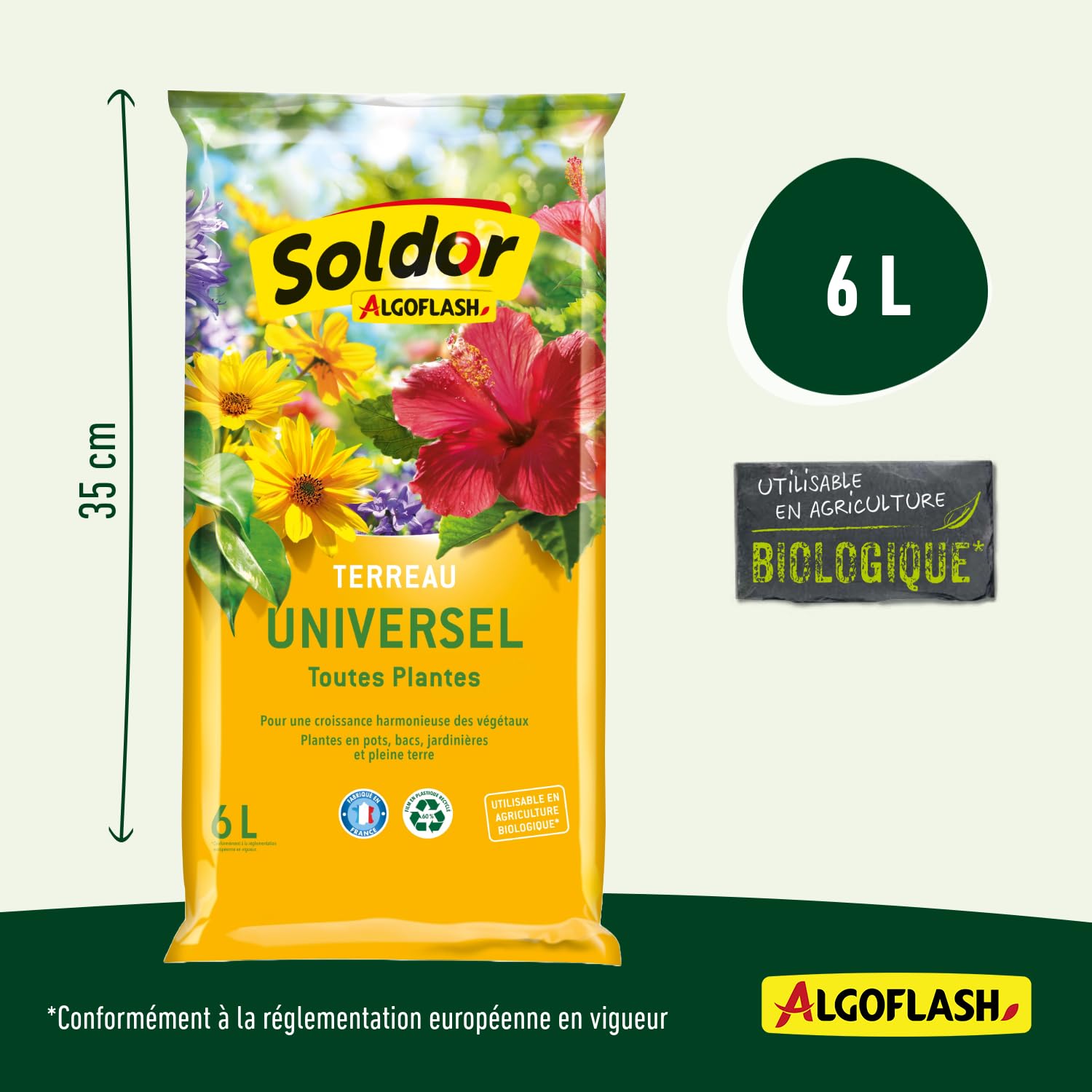 Terreau Algoflash 6L Pour Plantes Aromatiques, Tomates Et Légumes En Pot - Utilisable En Agriculture Biologique