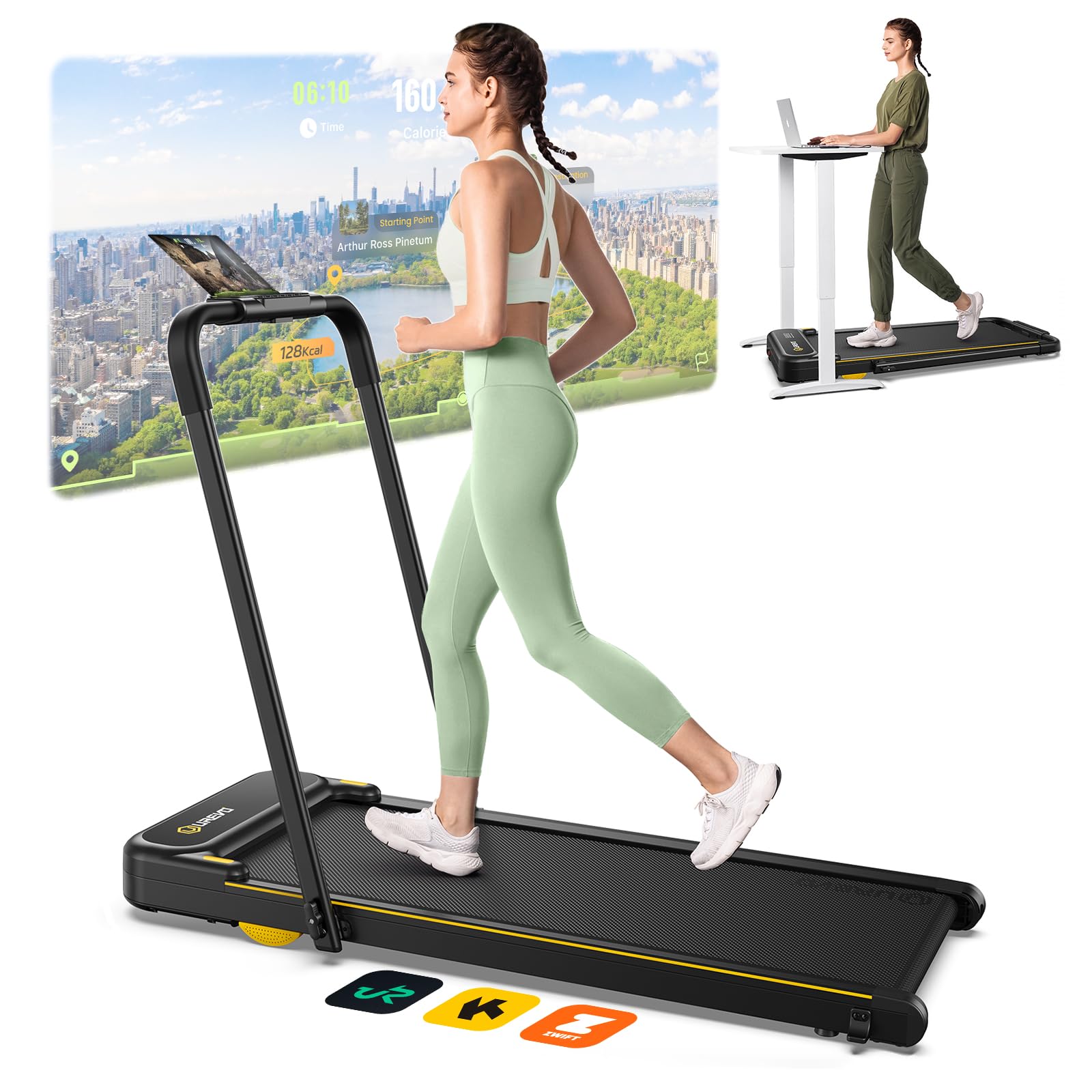 UREVO Foldimix Laufband, 3.0PS Leiser Dualer bürstenloser Motor, Laufband Schreibtisch für den Heim- und Bürogebrauch, 12-Point Shock Absorption, Geräuscharme Laufbänder, Fernbedienung
