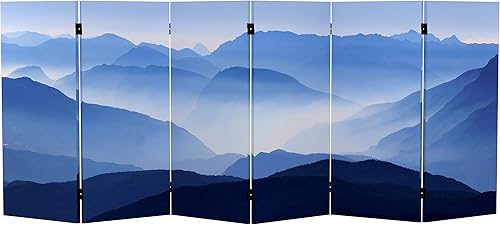 Miniatura 3 de Red Lantern Pantalla plegable de lona de montaña brumosa de doble cara de 3 pies, 6 paneles independientes y separador para dormitorio moderno y