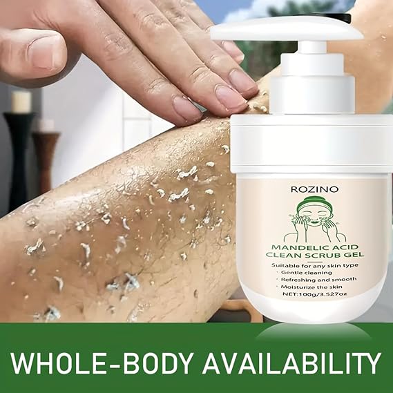 Mandelic Acid Face Wash Scrub Gel, Gentle Exfoliator for Clear Skin,Formulated with Vitamin C, Aloe Vera, Rosemary Extract & Amino Acids, Hydrates and Refines Skin Texture (3.527floz)