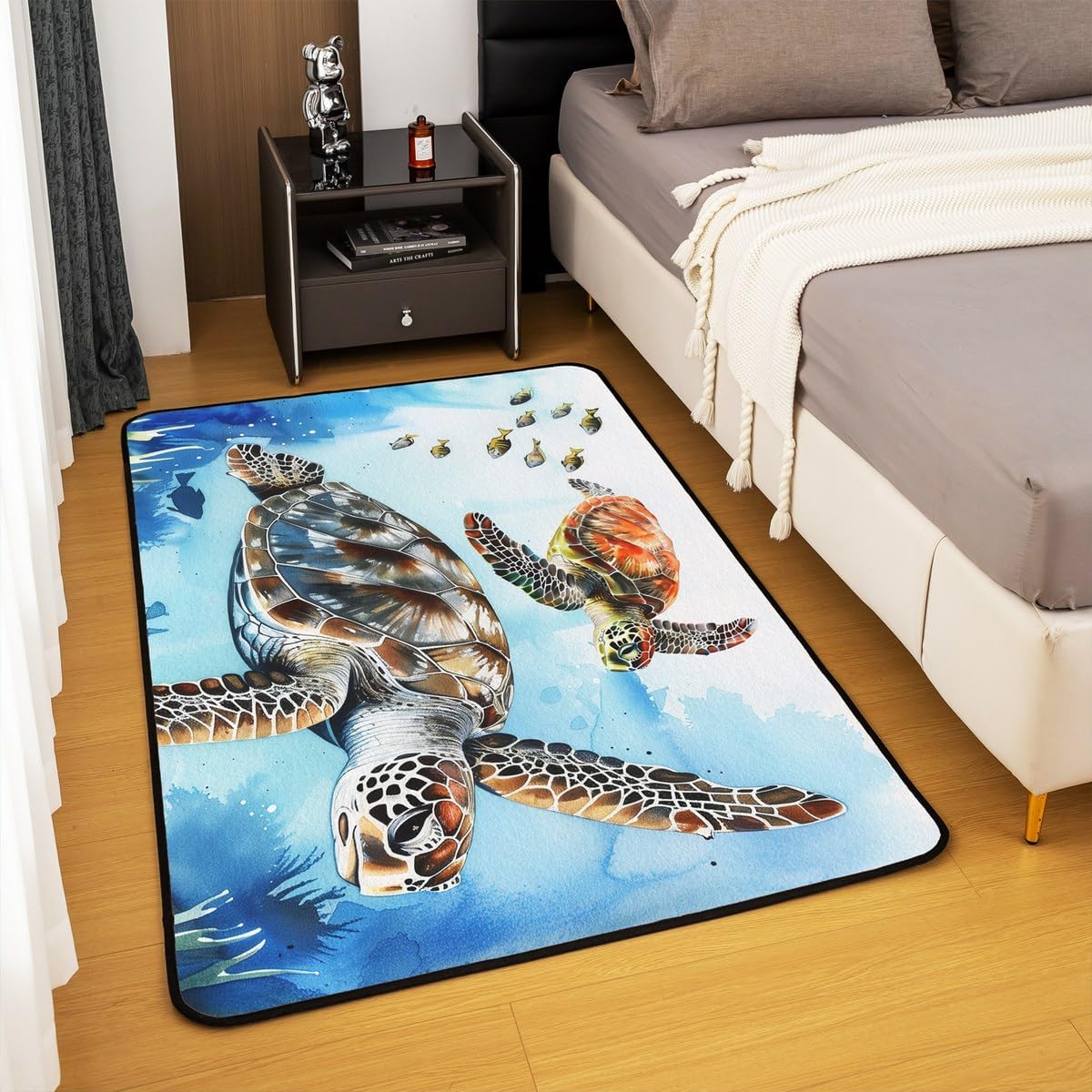 Erosebridal Sea Turtle Area Rug 5x7,Cartoon Tortoise Carpet for Kids,Coastal Fish Indoor Floor Mat Machine Wash Dry,Hawaiian Ocean Decorative Rug for Home Decorative