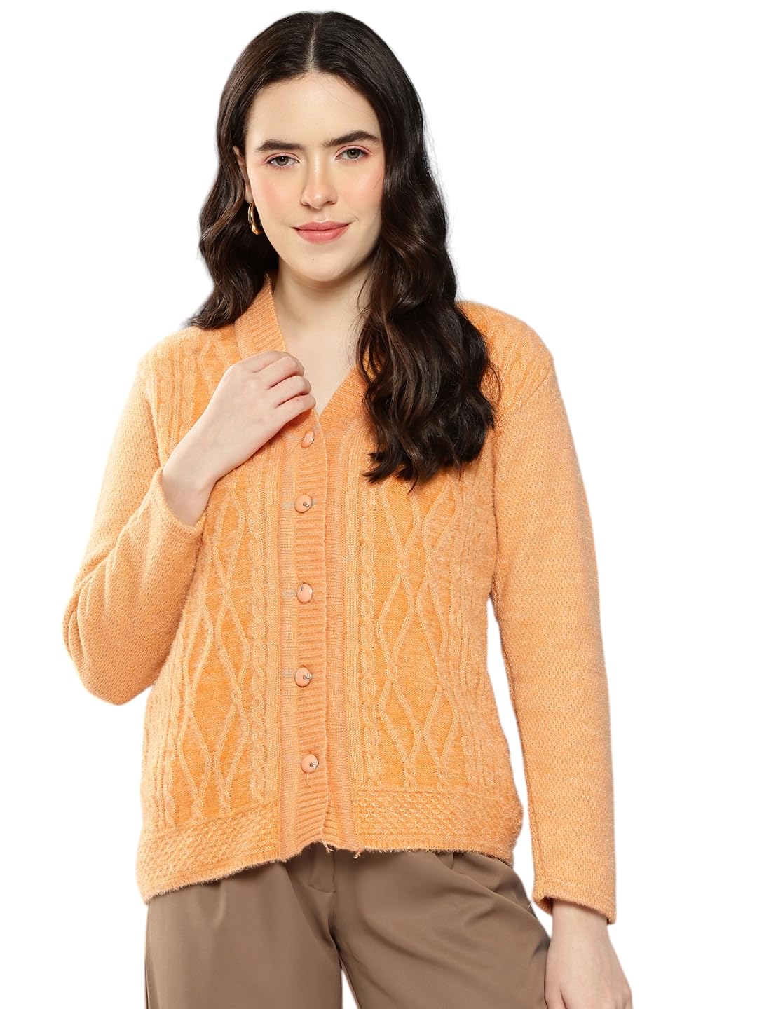 aarika Womens Casual Wear Brown Colour Solid Woolen Cardigan-picture-25