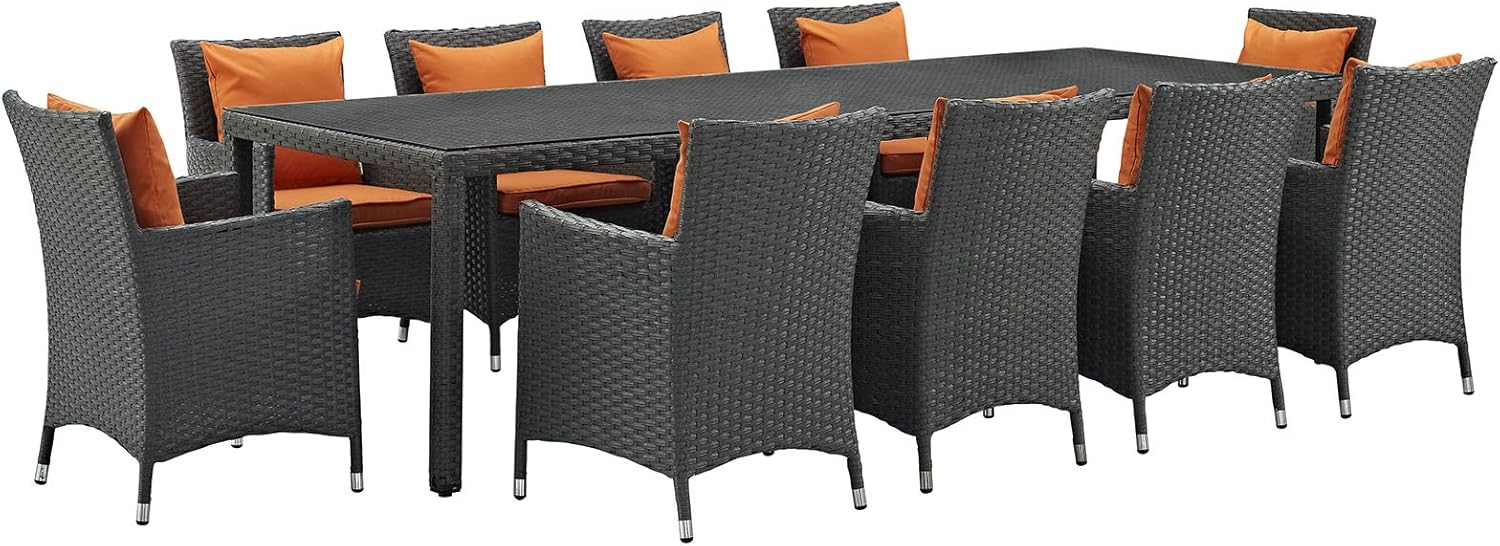 Modway Sojourn Wicker Rattan Outdoor Patio Sunbrella Fabric, 9-pc Dining Set in Canvas Gray