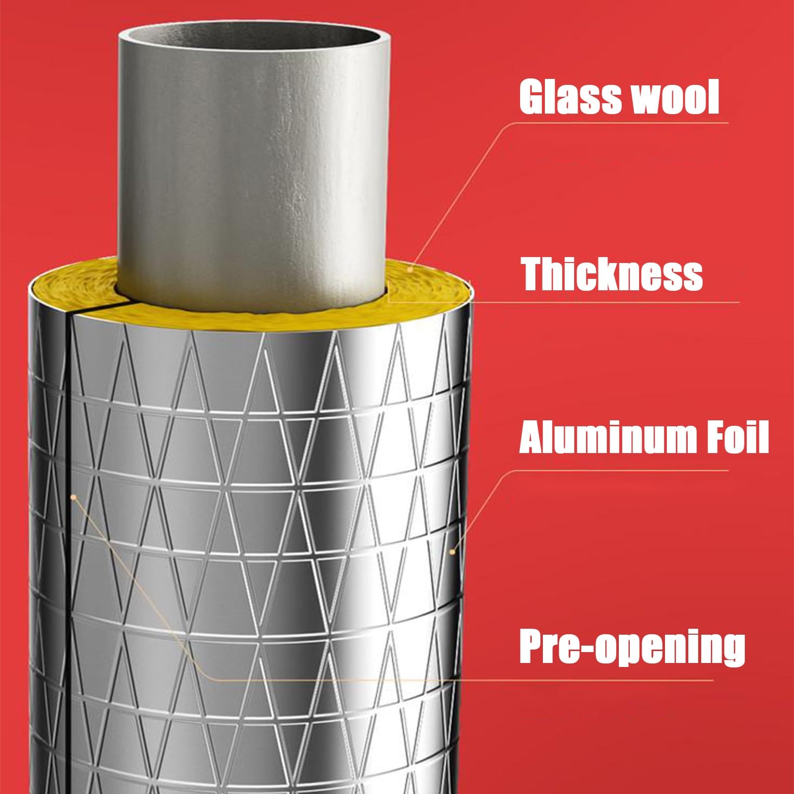 Papel De Aluminio Coquilla Aislante, Tubo Aislamiento De Aluminio Autoadhesivo, Tubo De Lana De Fibra De Vidrio, Prevención De Incendios, para Calorifugado De Tuberías(L 1M-165MM/6.5IN-50MM)