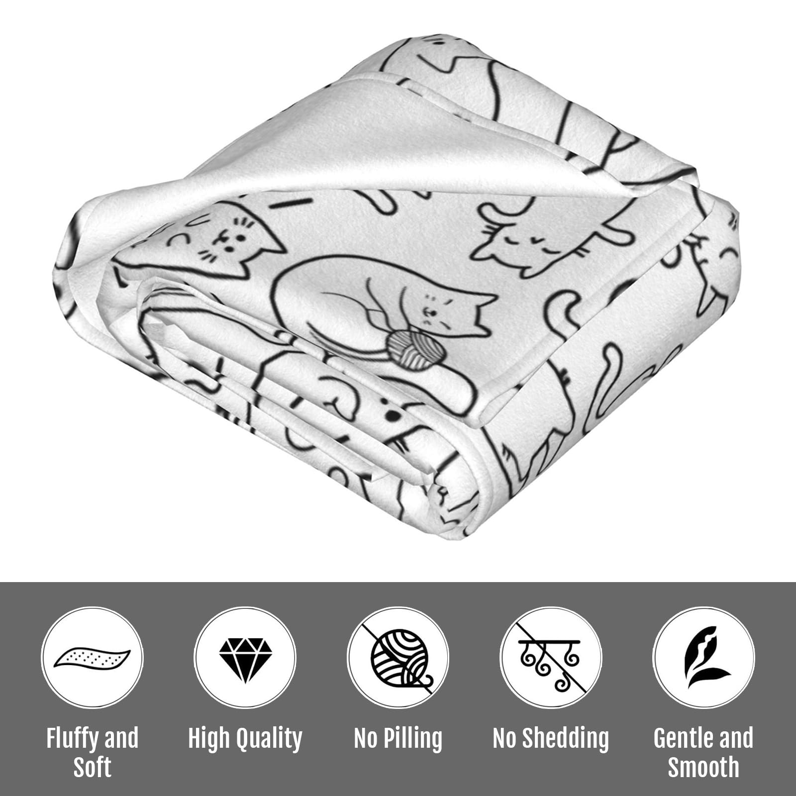 Newhomestyle Cute Cats Print Throw Blanket for Cat & Cat Lovers, Warm Anti-pilling Bed Fleece Blanket - Image 3