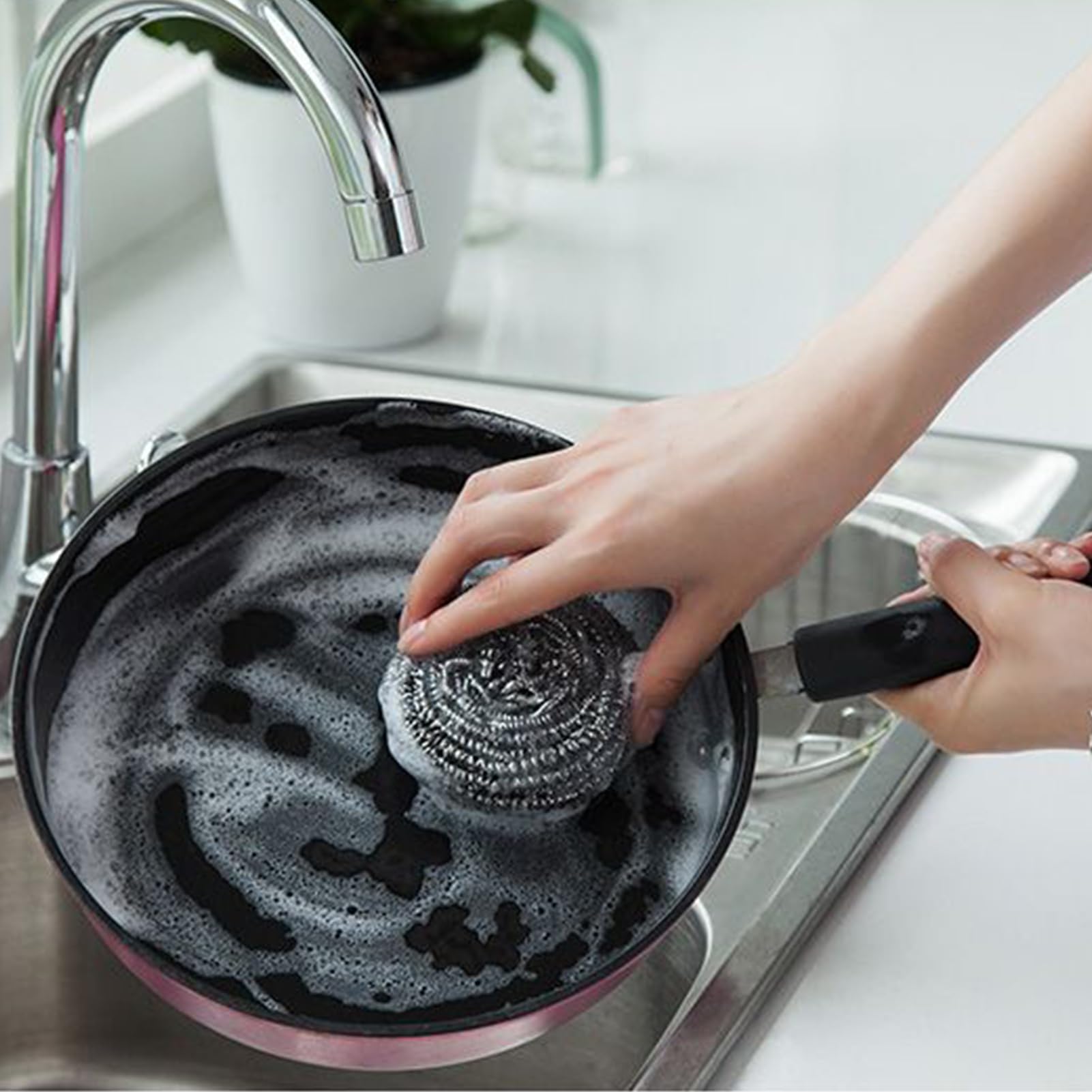 Spazzola In Acciaio Per Pentole | Utensile per Pulizia Bagno | 6 Pezzi Pagliette in Acciaio Inossidabile Antigraffio per Casa Cucina Lavello Stoviglie Pentole Barbecue Ristorante