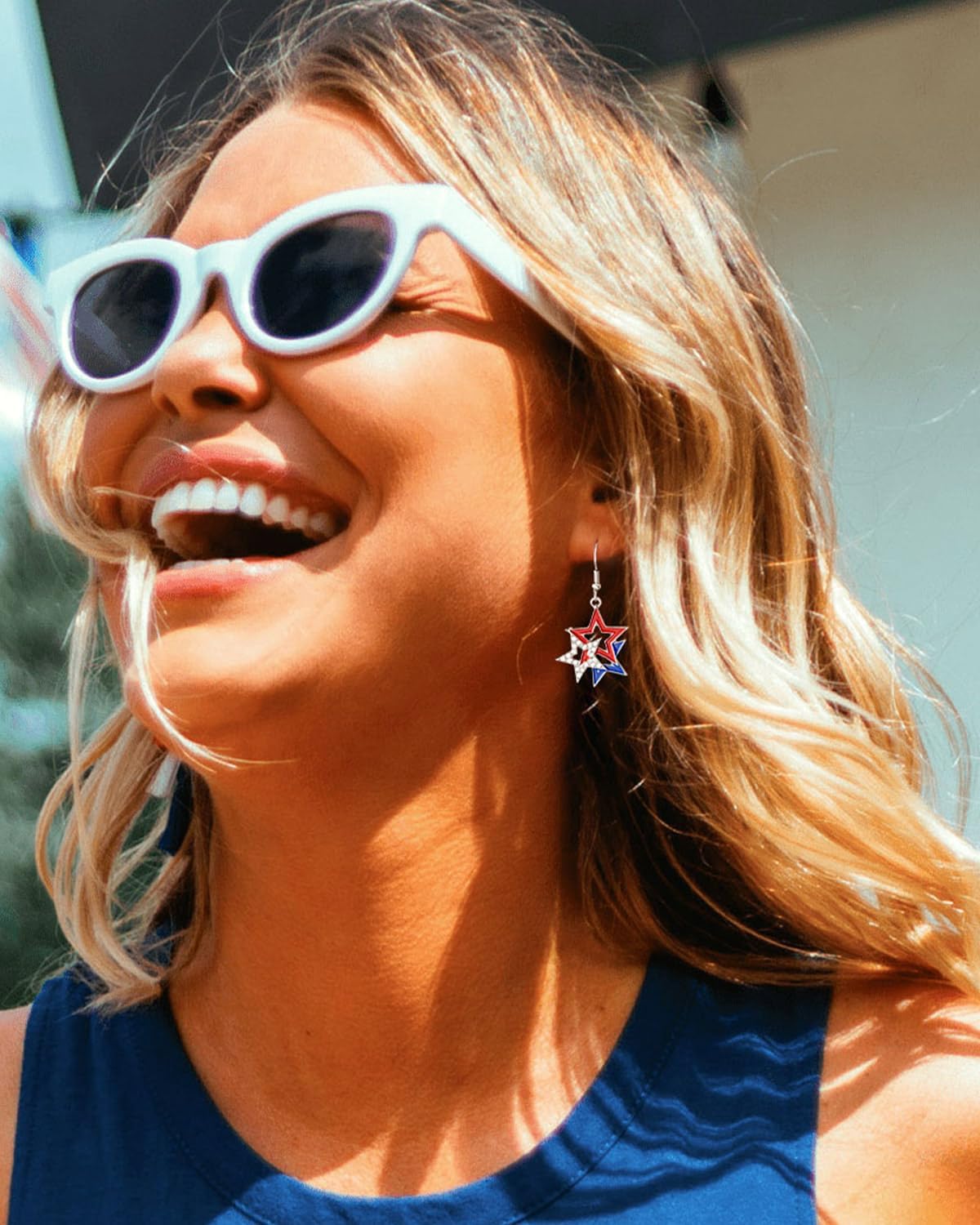 4th of July Earrings for Women – Patriotic Red White and Blue American Flag Statement Dangle Earrings for Independence Day Parade Party BBQ - Image 2