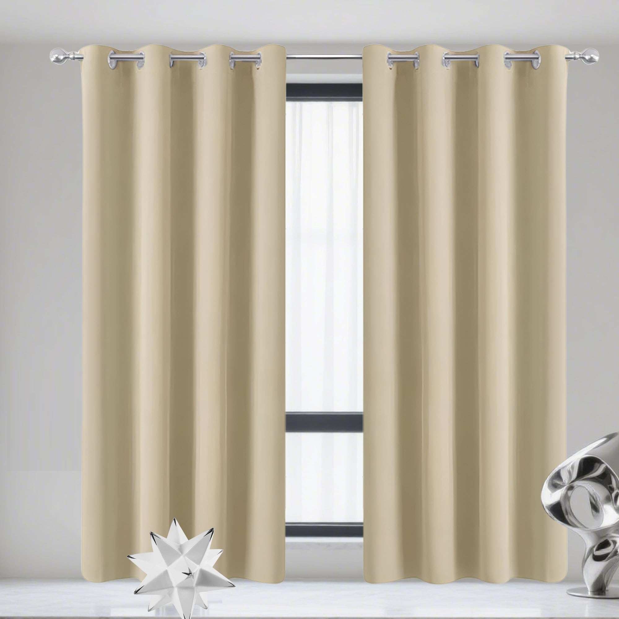 Rideaux salon anti bruit 130x370 cm crème | Draperie isolante à oeillets