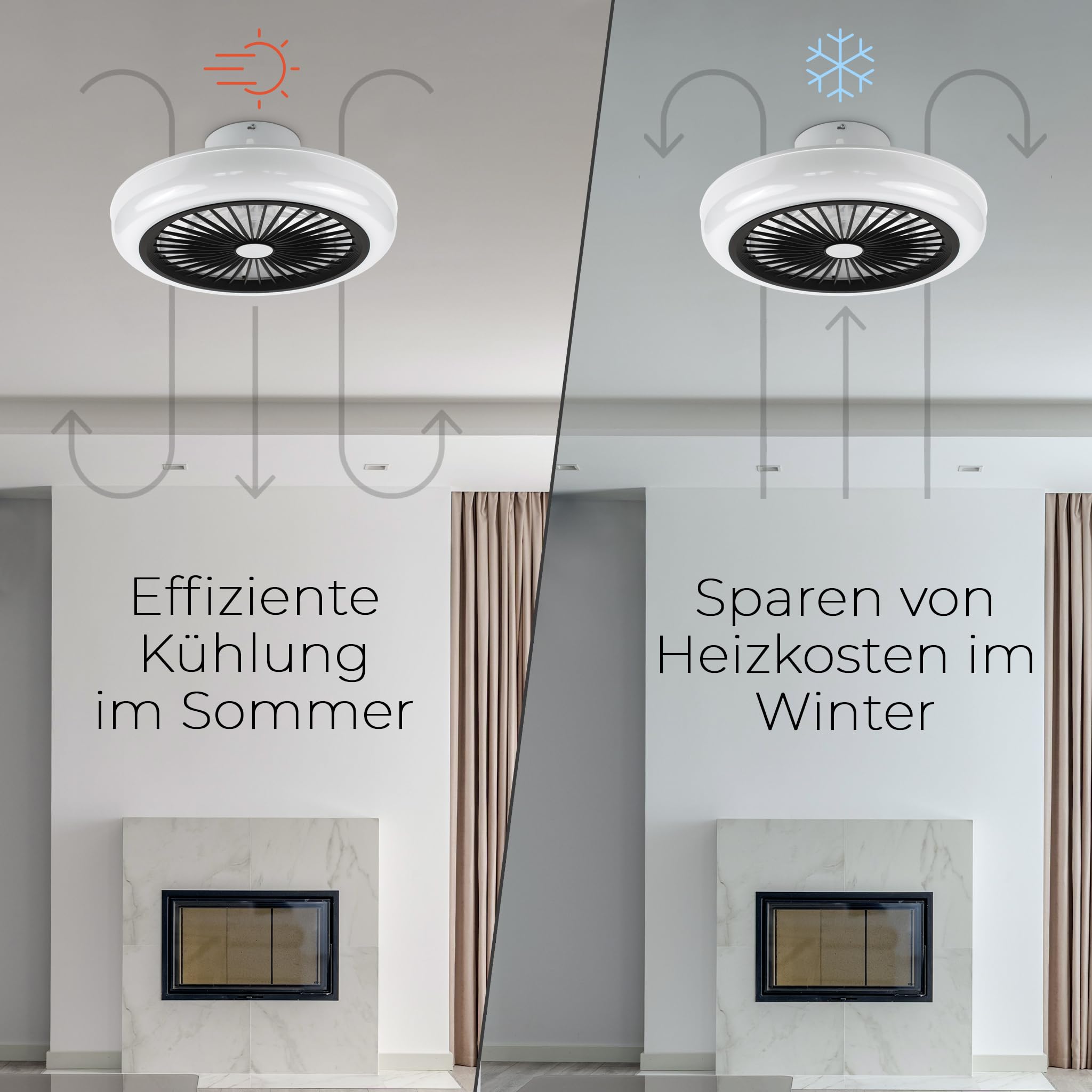 Noaton® Polaris 11045B Deckenventilator mit Beleuchtung, Schwarz, LED Dimmbar, 3 Farbtemperaturen, Fernbedienung, Timer, Luftdurchsatz bis zu 60 m3/min, für Wohnzimmer Schlafzimmer, Durchmesser 45cm