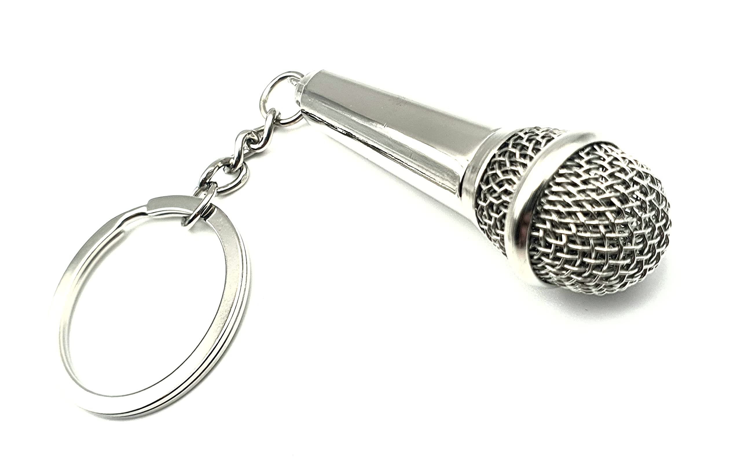 SNS Components Microphone Singer Karaoke Mic Heavy Metal Silver Keyring Keychain Novelty Gift