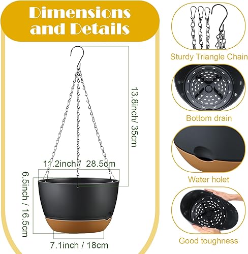 Miniatura 3 de Remerry Juego de 6 macetas colgantes de 11.2 pulgadas para plantas de interior y exterior, juego de macetas colgantes de plástico con agujeros de