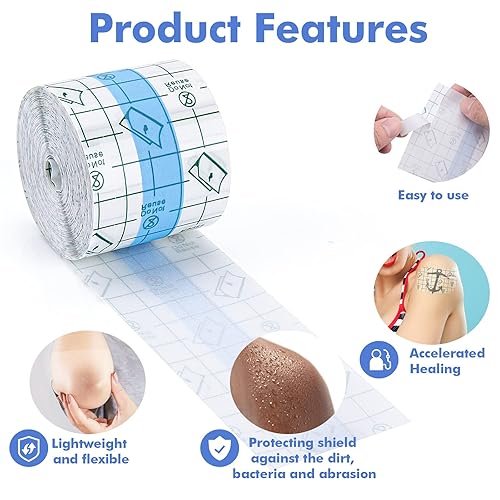 Miniatura 3 de Vendaje impermeable para cuidado posterior de tatuajes (rollo de 2 pulgadas x 10.9 yardas) para la segunda piel para curación de heridas